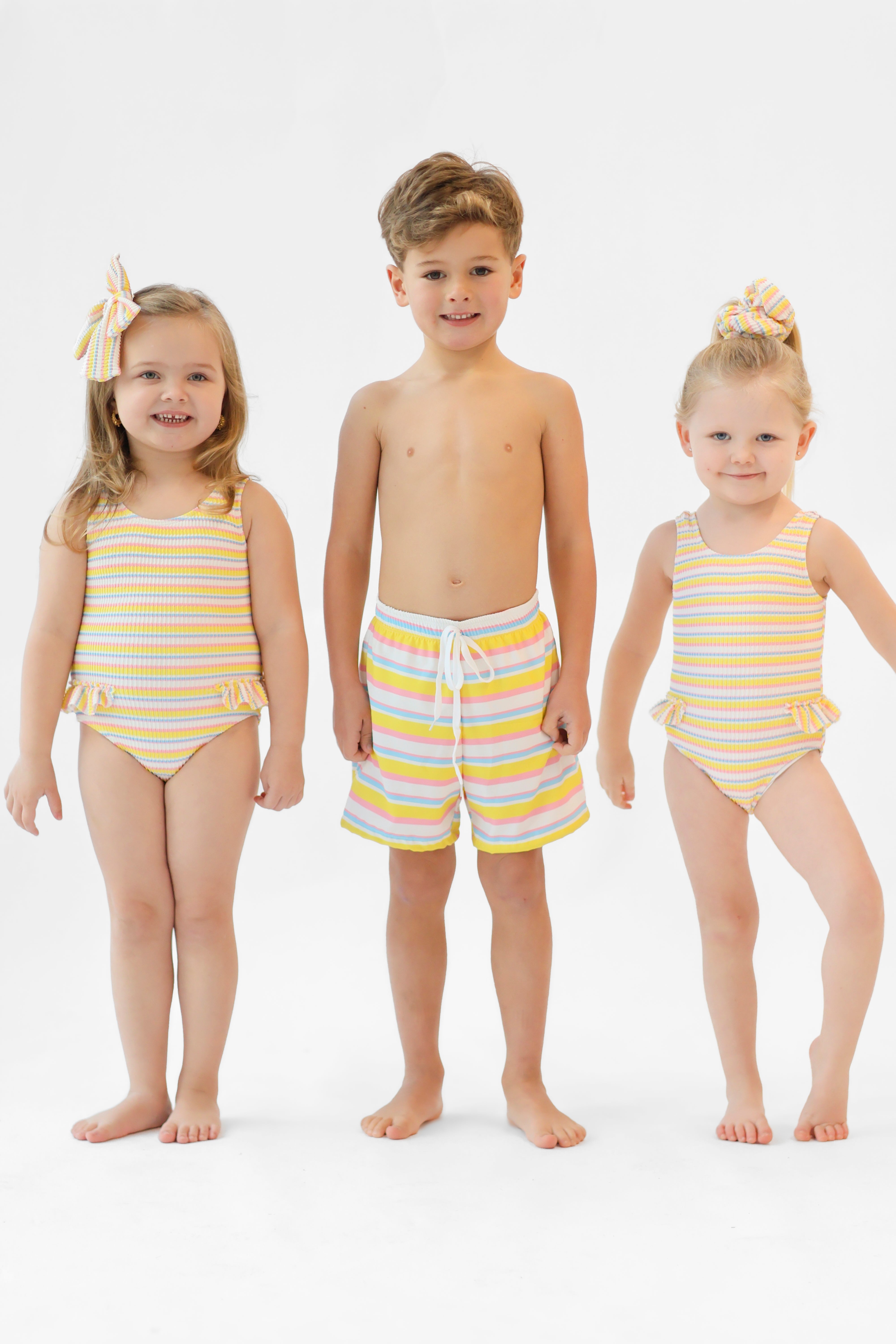 Poppy Girls Striped Waffled Frilly Bow Swimming Costume