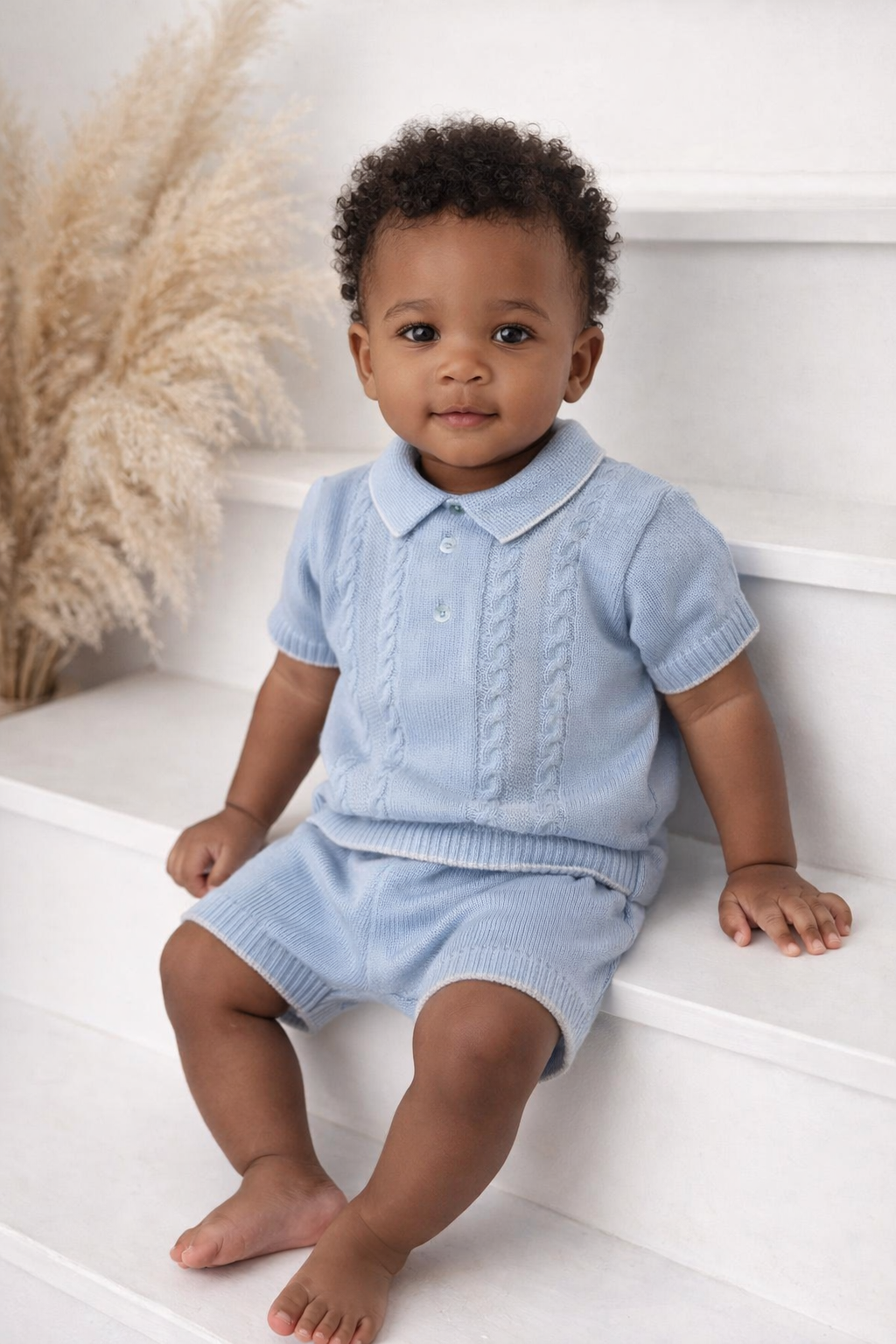 3499 Baby Boys Knit Short Set Blue