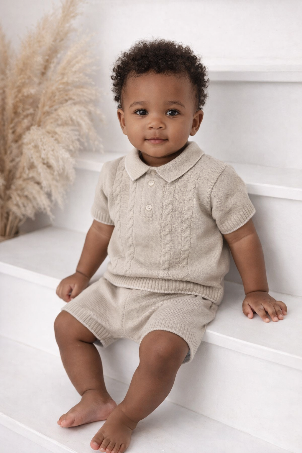 3499 Baby Boys Knit Short Set Beige