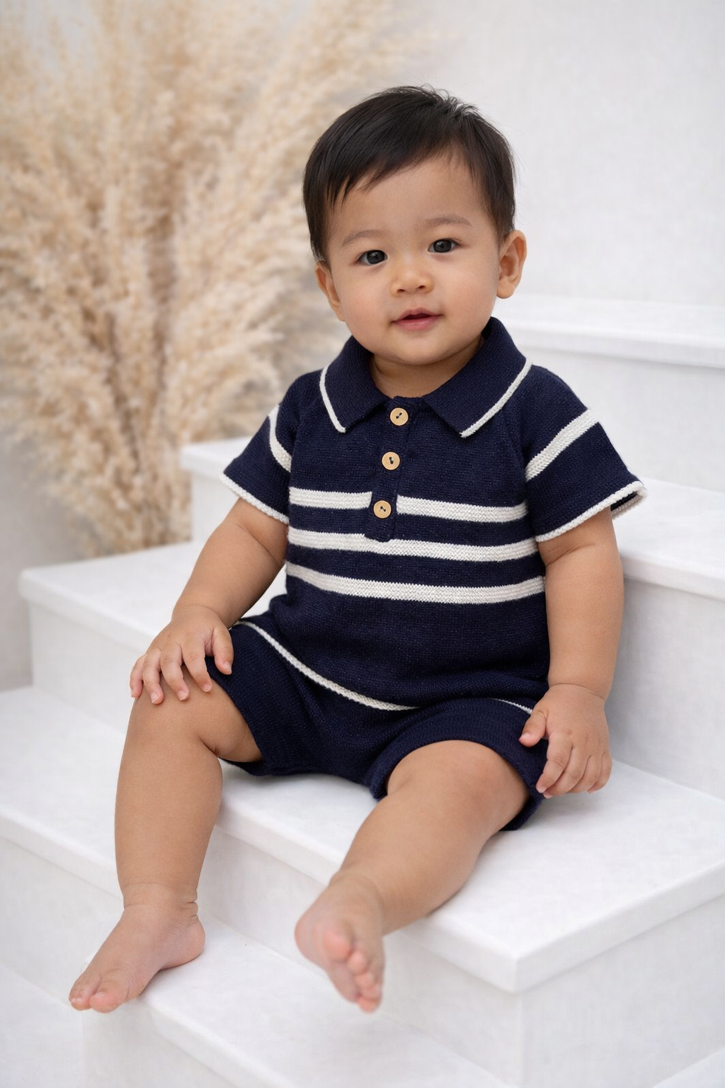 5279 Baby Boys Knit Short Set Navy