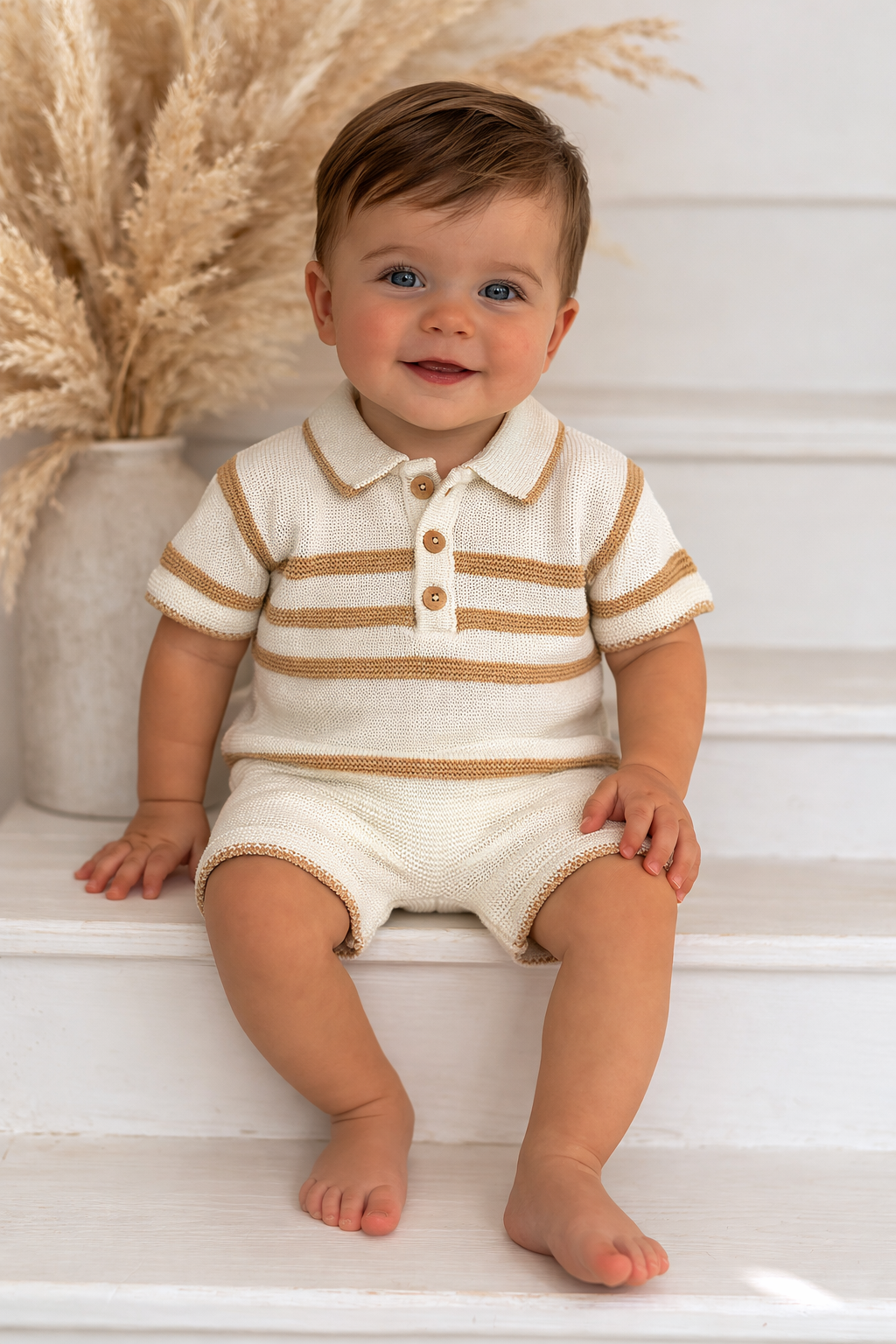 5279 Baby Boys Knit Short Set Beige
