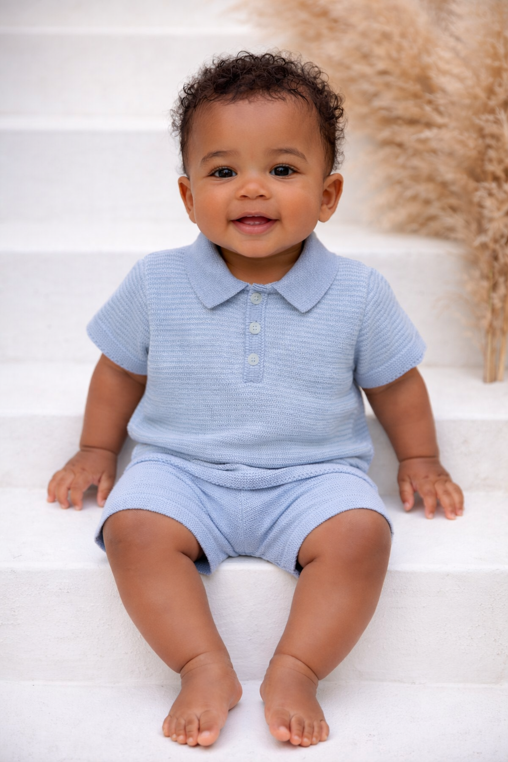 5248 Baby Boys Stripe Knit Short Set Blue