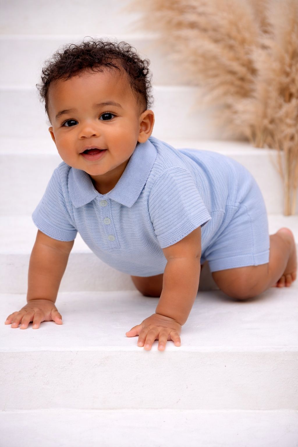 5248 Baby Boys Stripe Knit Short Set Blue