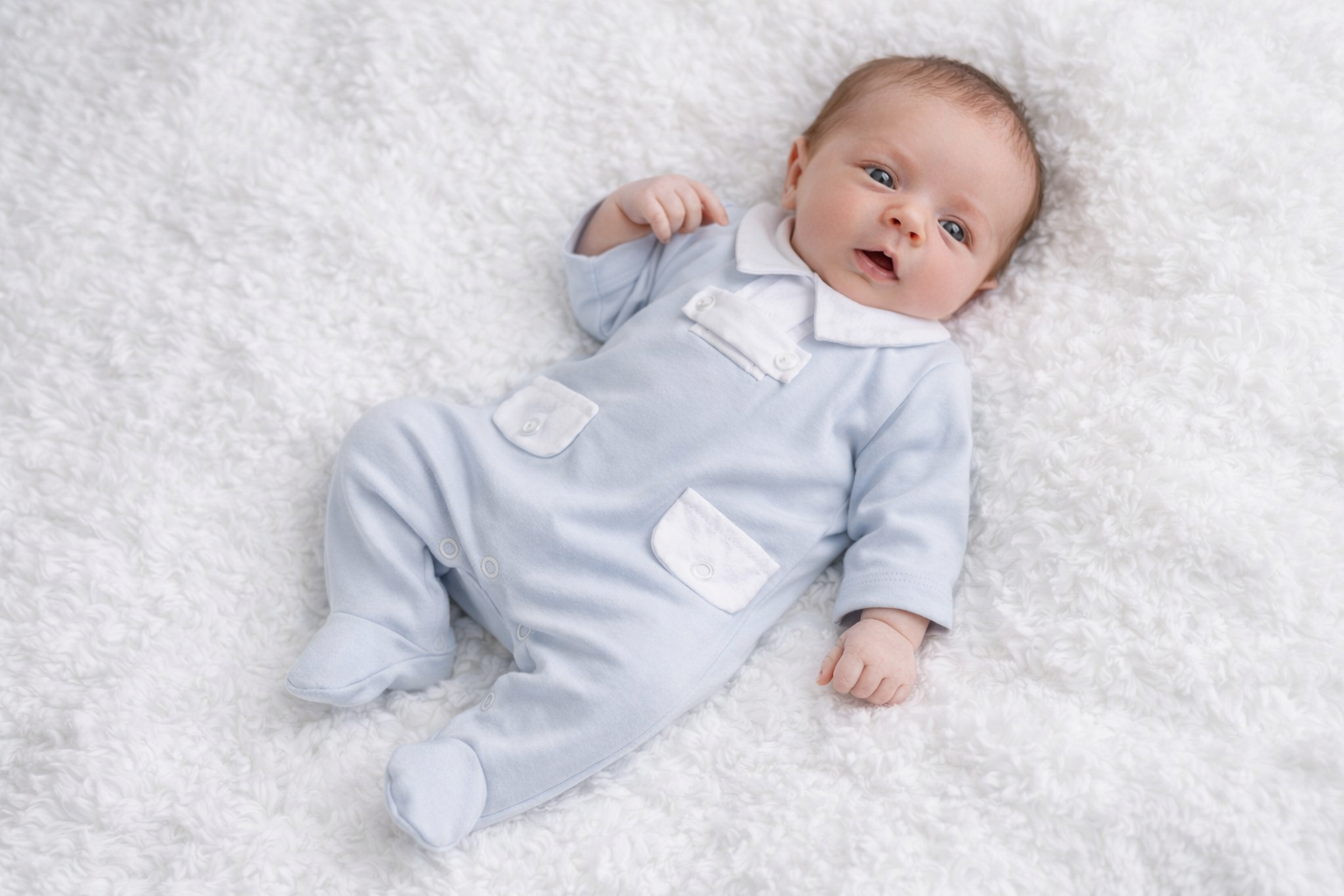 267 Baby Boys White Collar Blue Babygrow