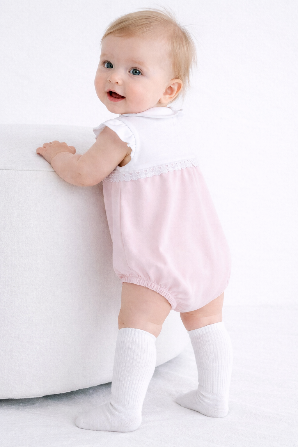 275 Baby Girls Collar Romper Pink