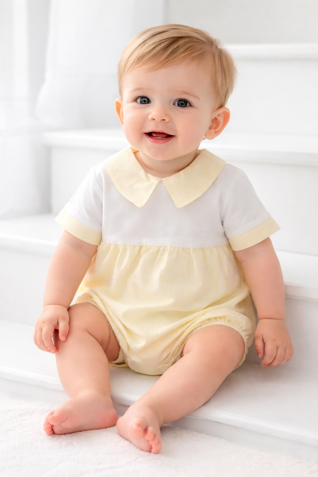 KL31 Baby Boys Stripe Collared Romper Lemon