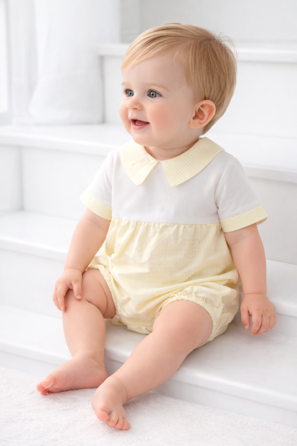 KL31 Baby Boys Stripe Collared Romper Lemon