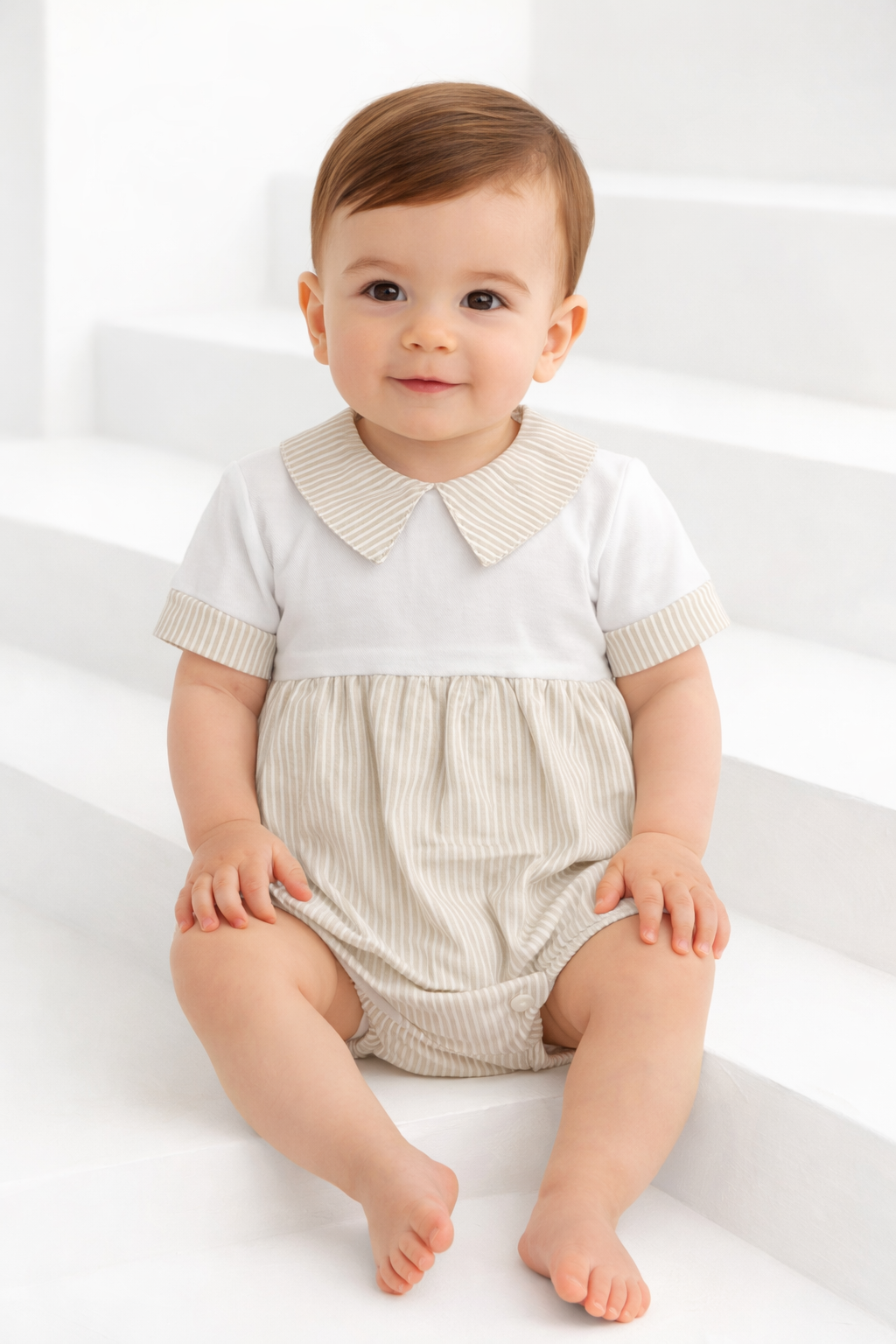 KL31 Baby Boys Stripe Collared Romper Camel