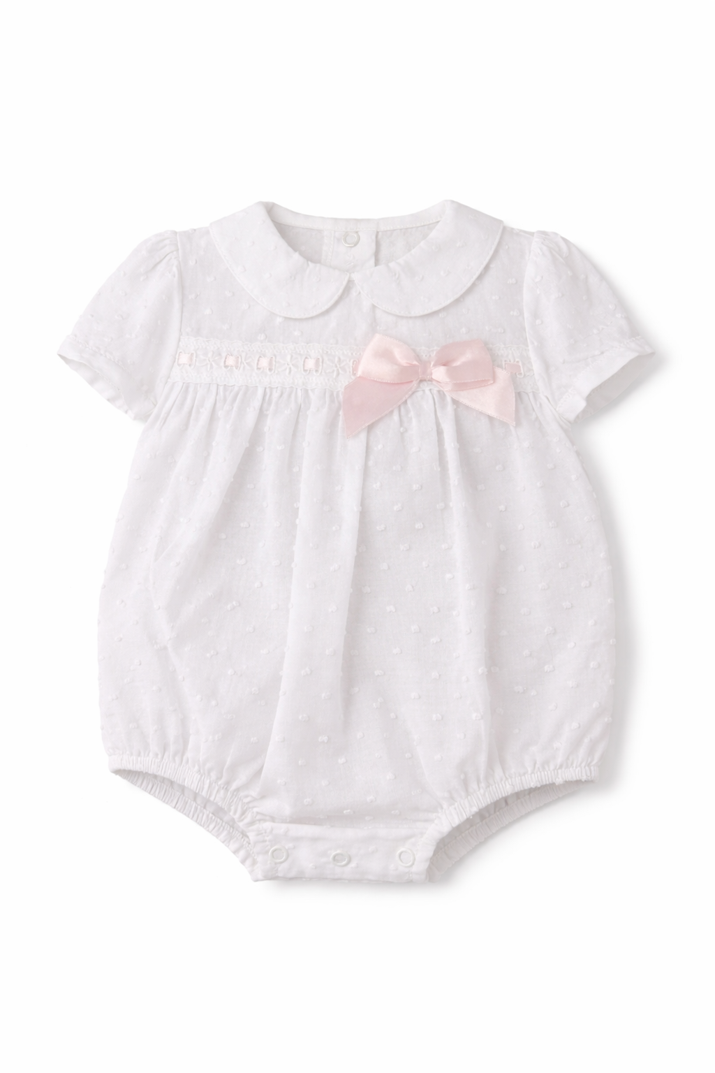 LBS26 Girls Cotton Bobble Romper Pink White
