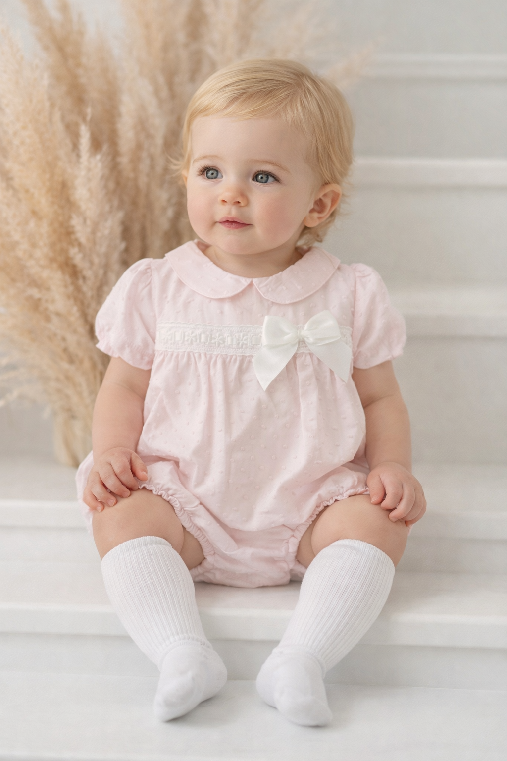 LBS26 Girls Cotton Bobble Romper Pink