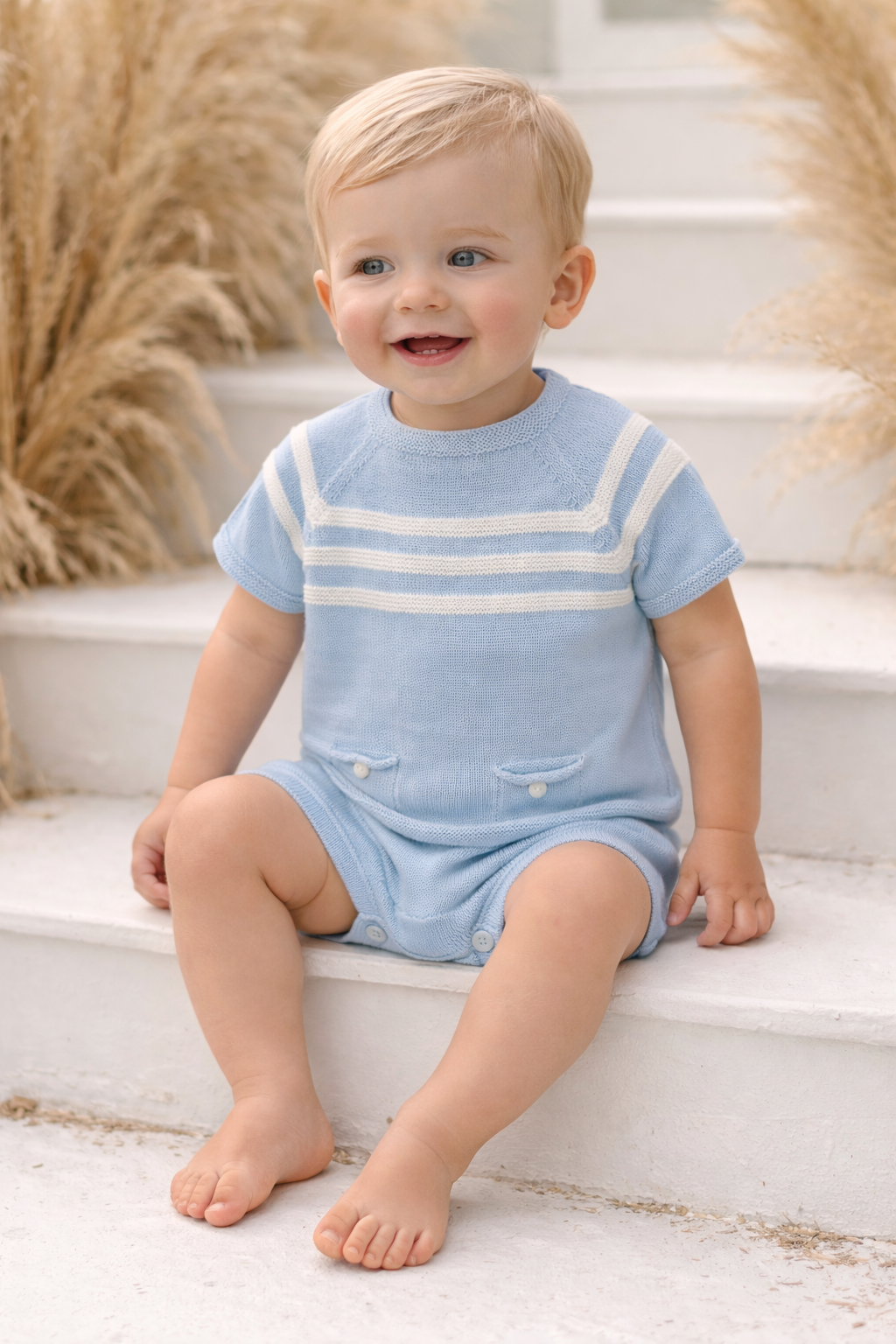 Julius Pex Baby Boys Knit Short Set Blue