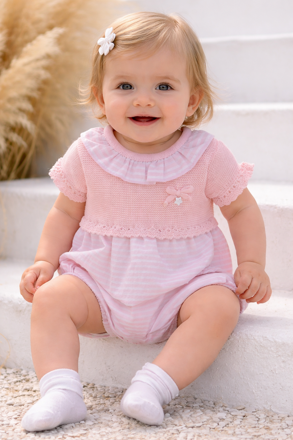 26RF-621 Girls Pink Stripe Romper