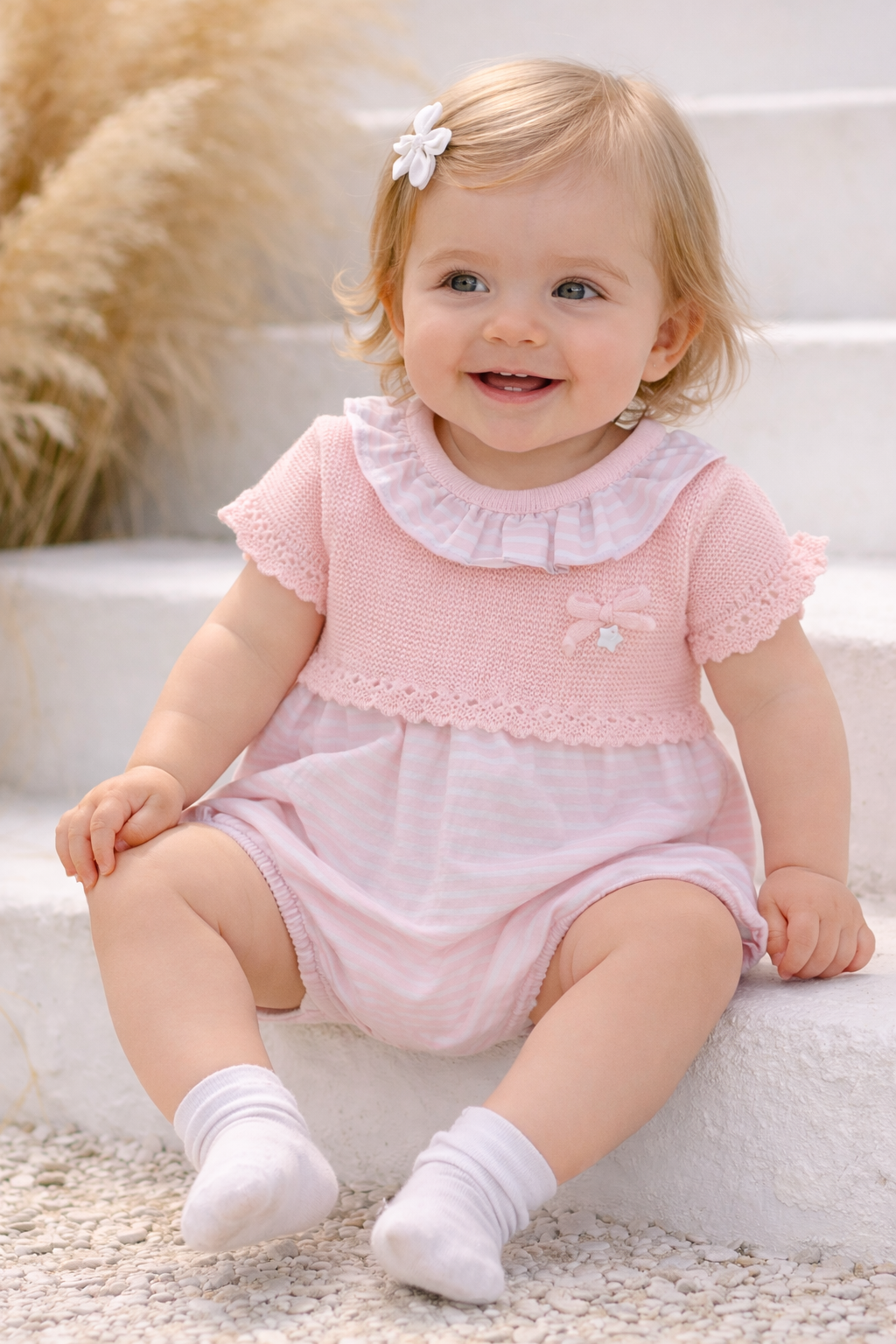 26RF-621 Girls Pink Stripe Romper