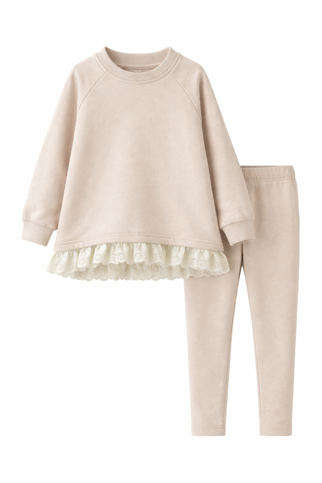 Myla Luxe Girls Oversize Lace Jumper & Legging Tracksuit Set Beige