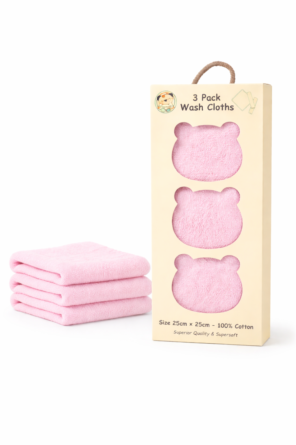 Super Soft Wash Cloth 3 Pack Baby Pink