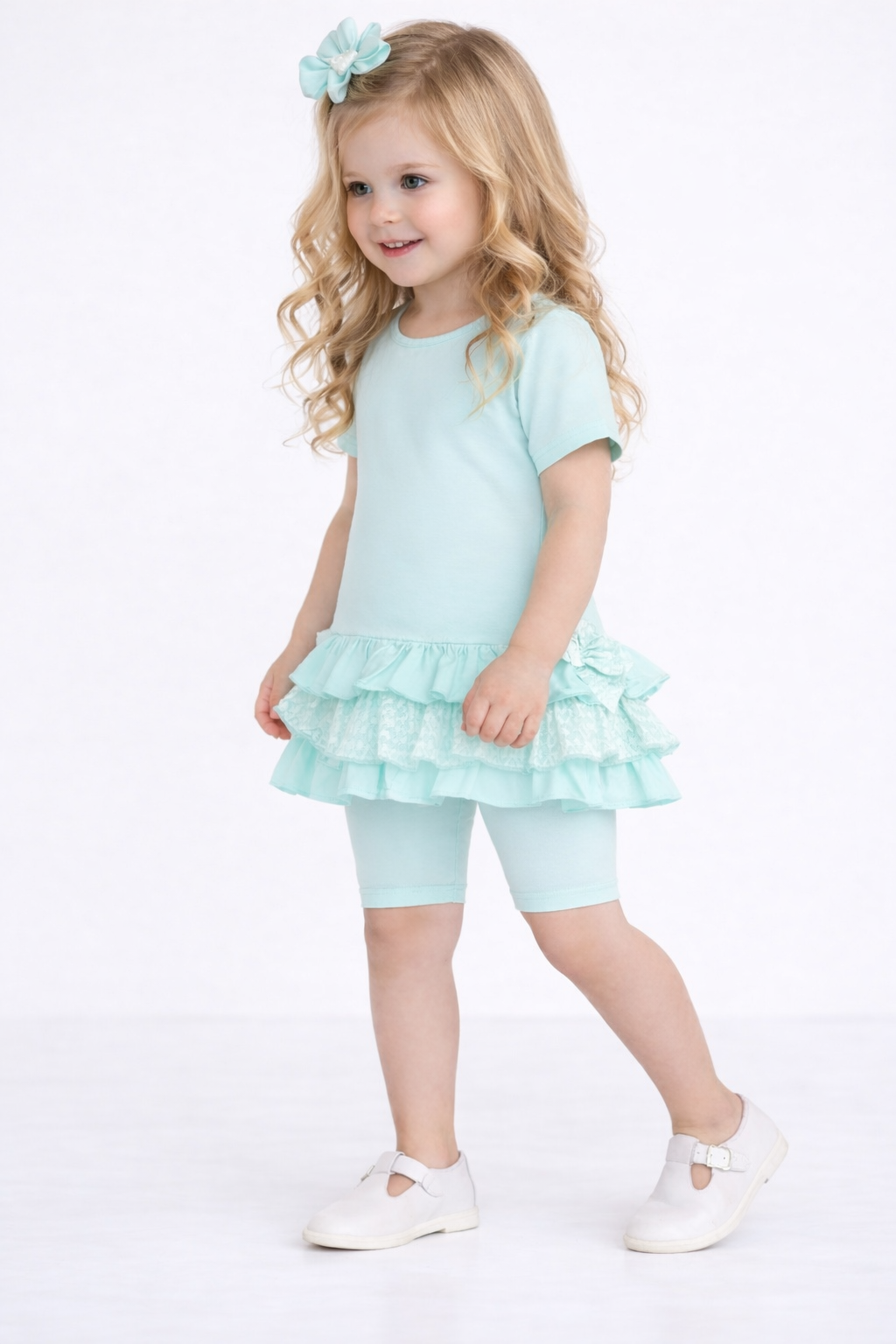 Celine Girls Ruffle Frilly Leggings & Shorts Set Mint