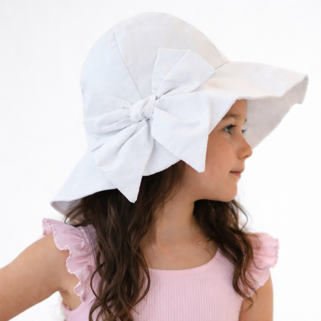 Girls White Bow Sun Hat