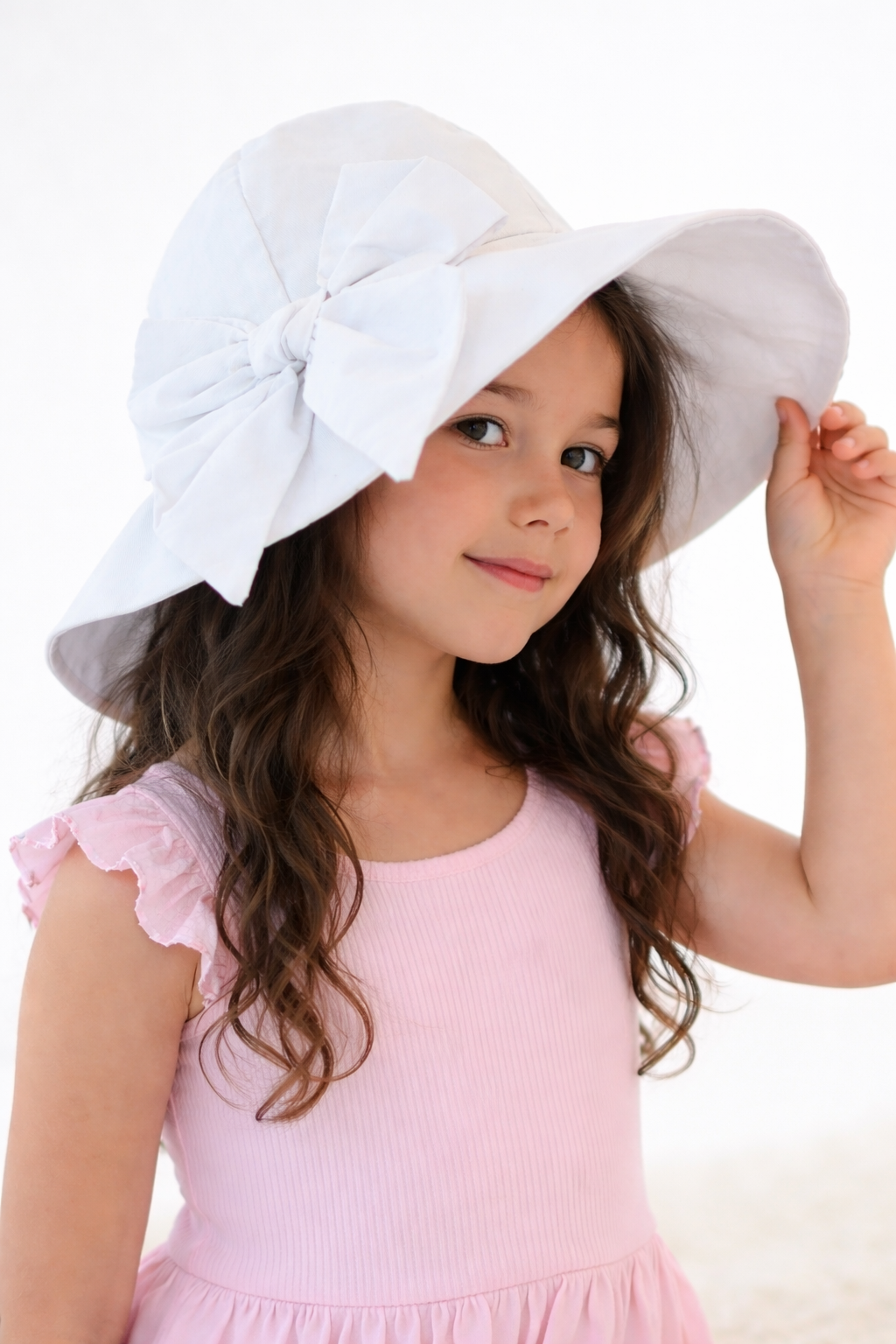 Girls White Bow Sun Hat