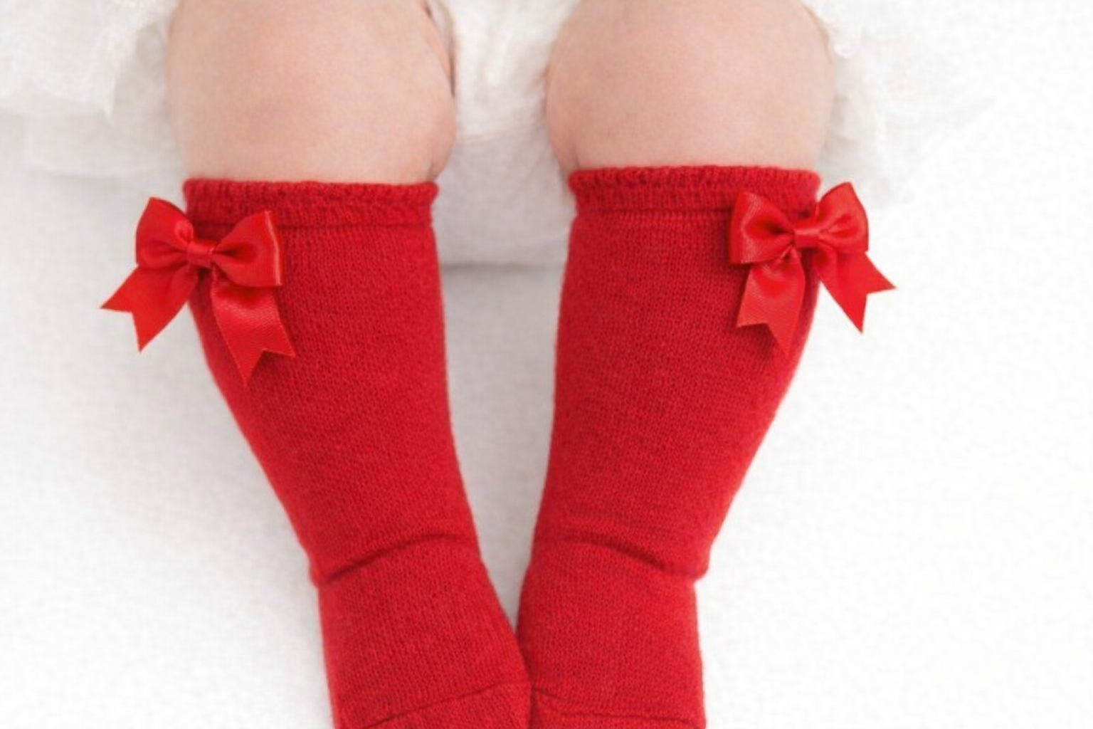 Baby Girls Long Bow Socks Red