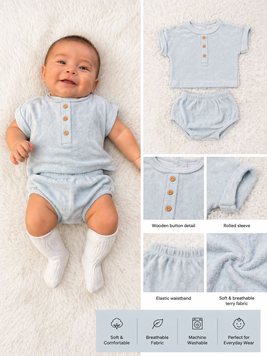 11282 Calamaro Baby Boys Towelling Jam Pants Set