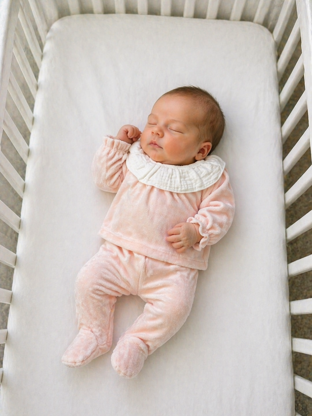 11279 Calamaro Baby Girls Frilly Collar Pink Towelling Babygrow 2 Piece