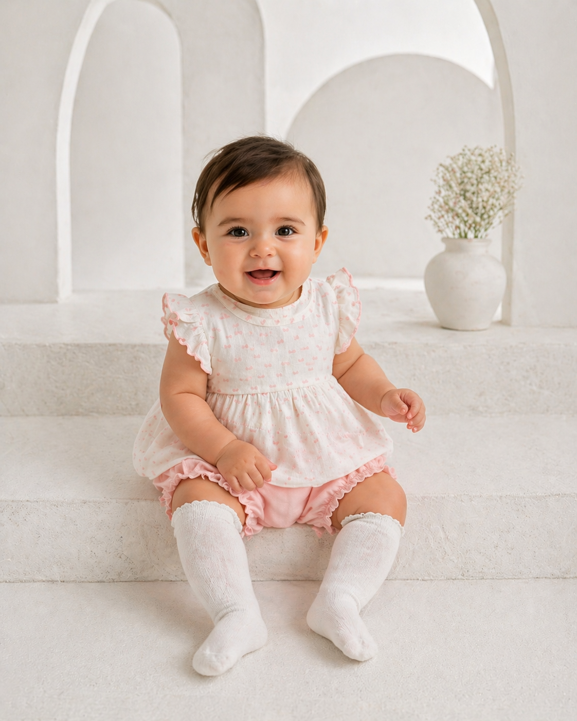 11277 Baby Girls Bow Back Top and Jam Pants Pink