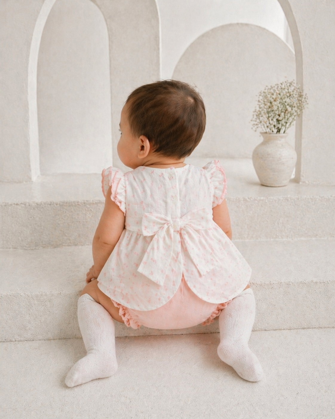 11277 Baby Girls Bow Back Top and Jam Pants Pink