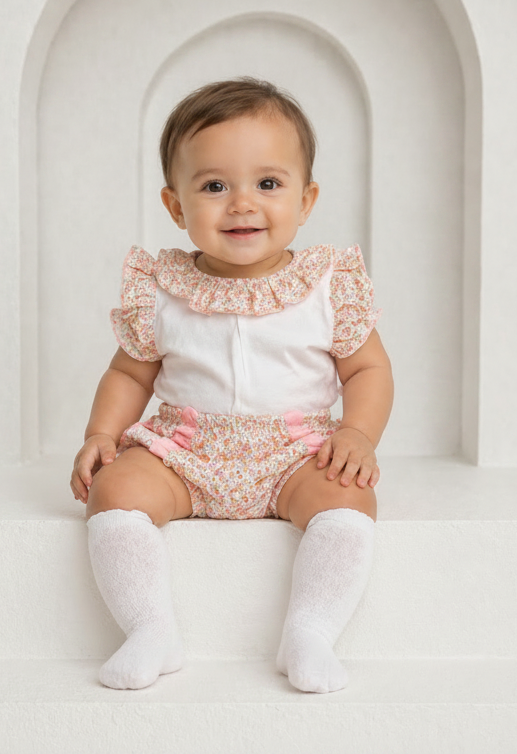 11308 Calamaro Baby Girls Frilly Collar Floral Jam Pants Set