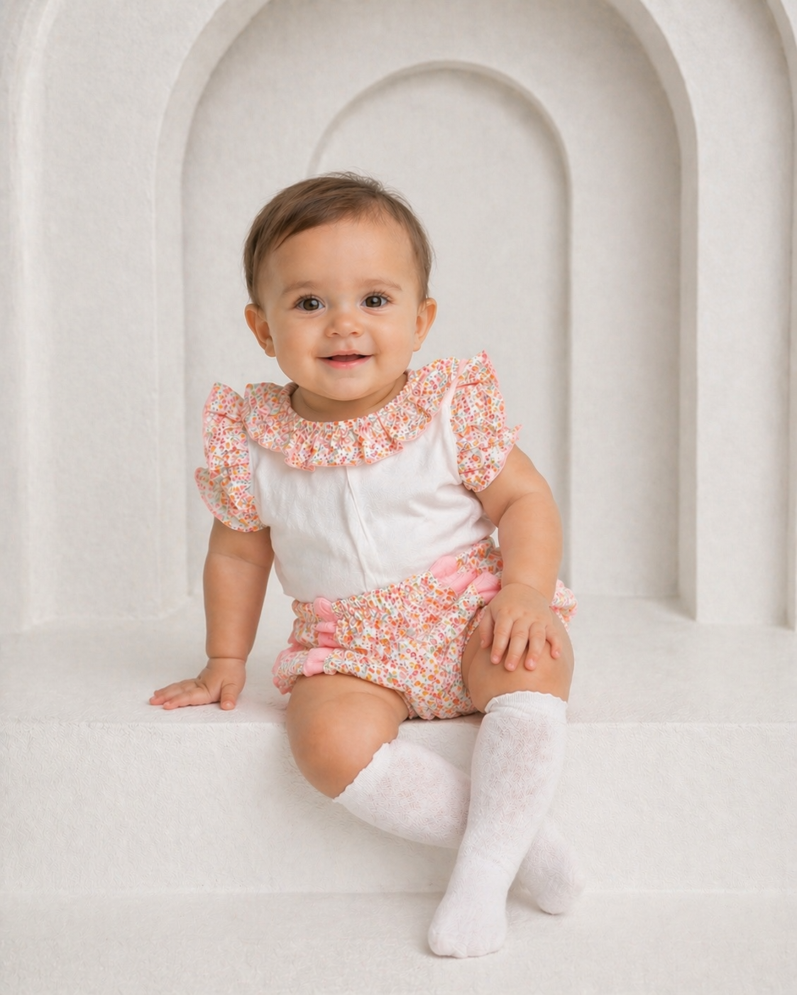 11308 Calamaro Baby Girls Frilly Collar Floral Jam Pants Set