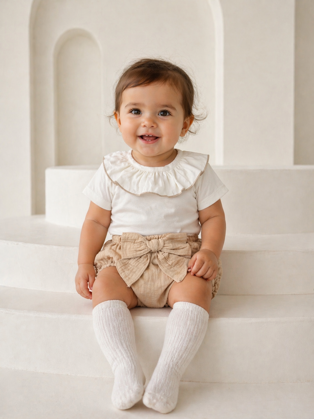 16070 Baby Girls Frilly Vest and Jam Pants Beige