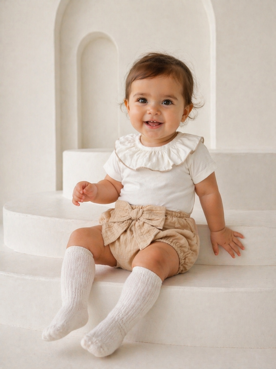 16070 Baby Girls Frilly Vest and Jam Pants Beige