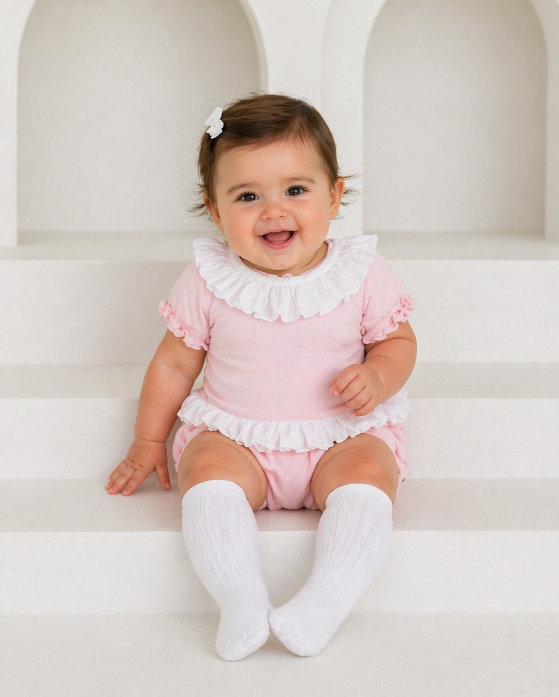 11281 Baby Girls Towelling Frilly Top and Jam Pants Pink
