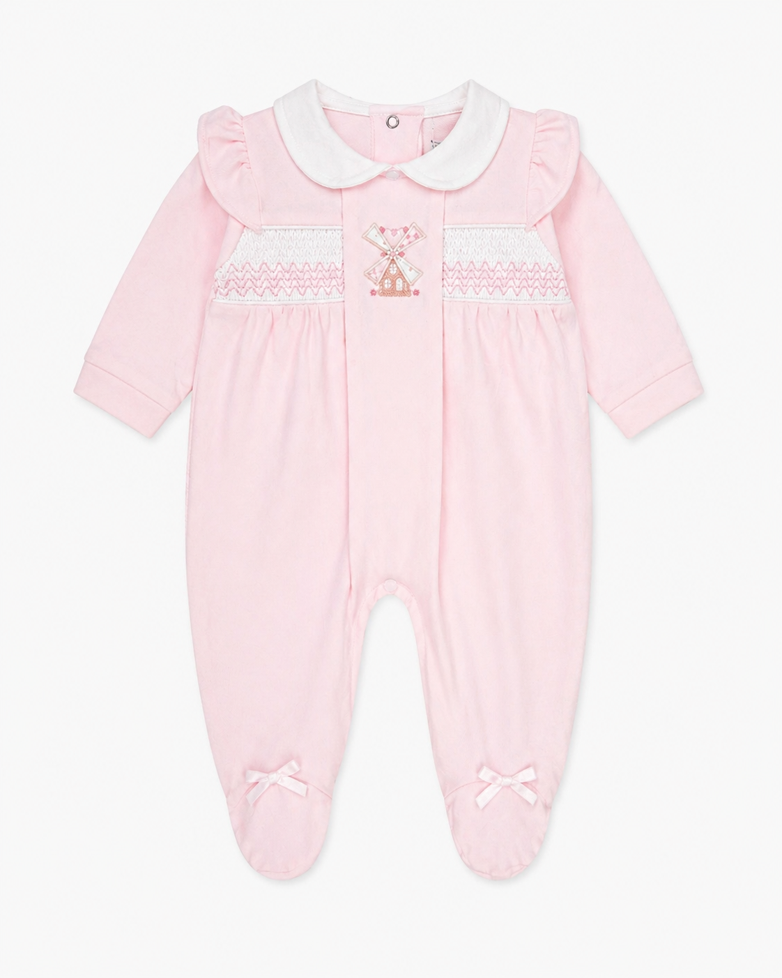 AV6144 Girls Pink Smocked Windmill Babygrow