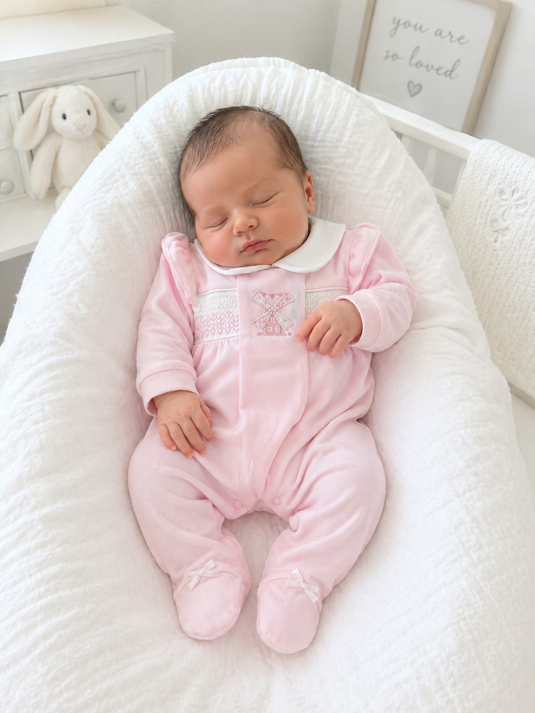 AV6144 Girls Pink Smocked Windmill Babygrow