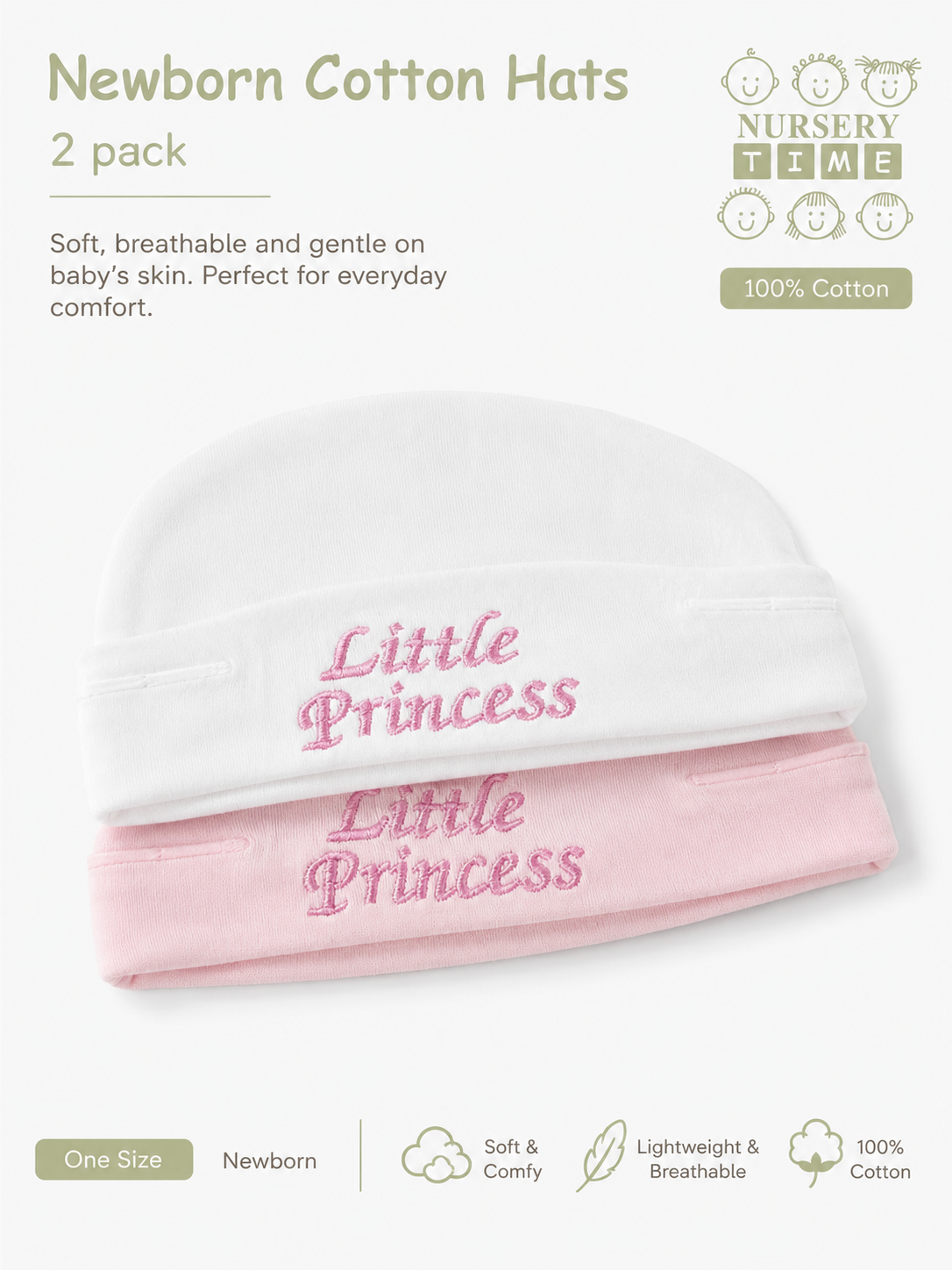 Little Princess Pack Of 2 Hats Pink