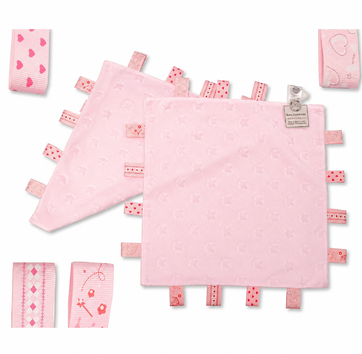 Baby Girls Soft Velour Tags Comforter White Pink