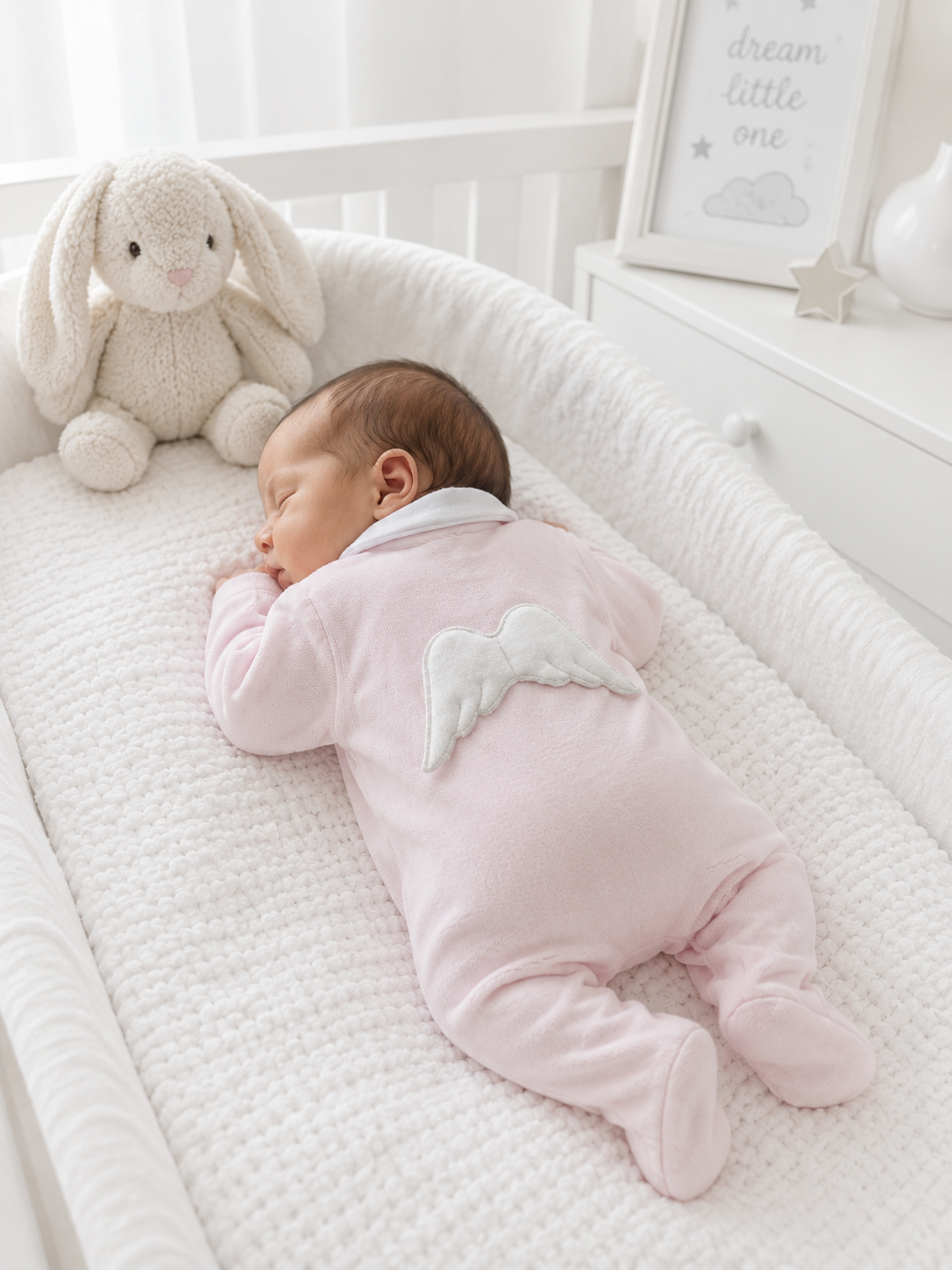 Angel Wings Baby Girls Pink Velour Babygrow