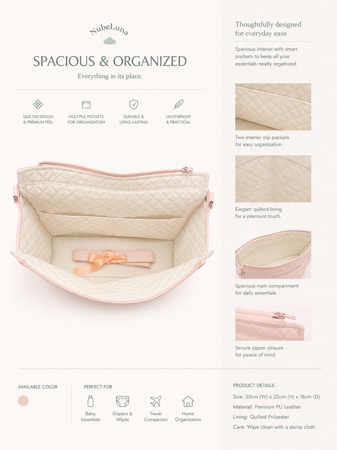 Nubeluna 072441 Rose bud Baby Changing Bag Pink
