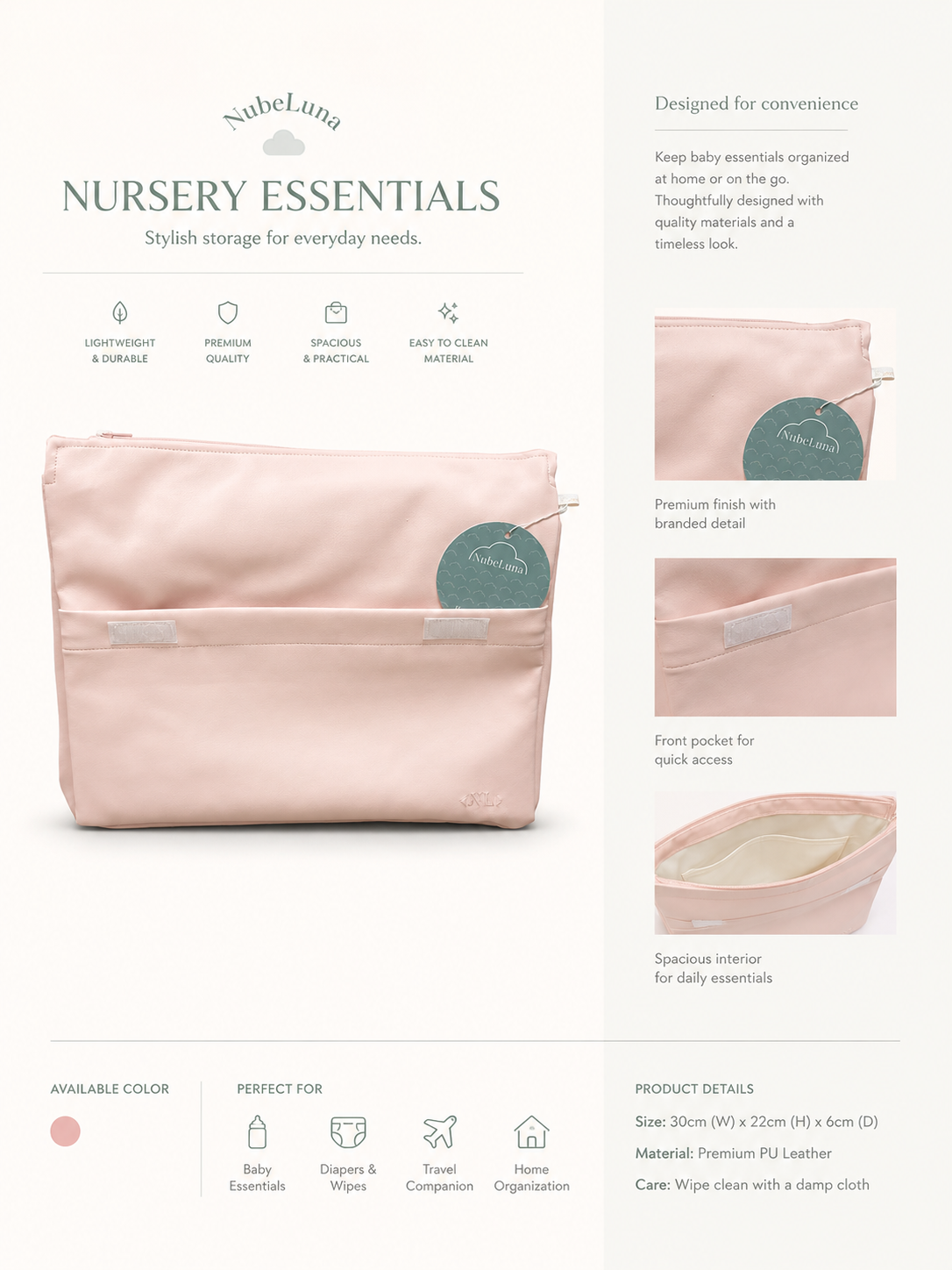 Nubeluna 072441 Rose bud Baby Changing Bag Pink