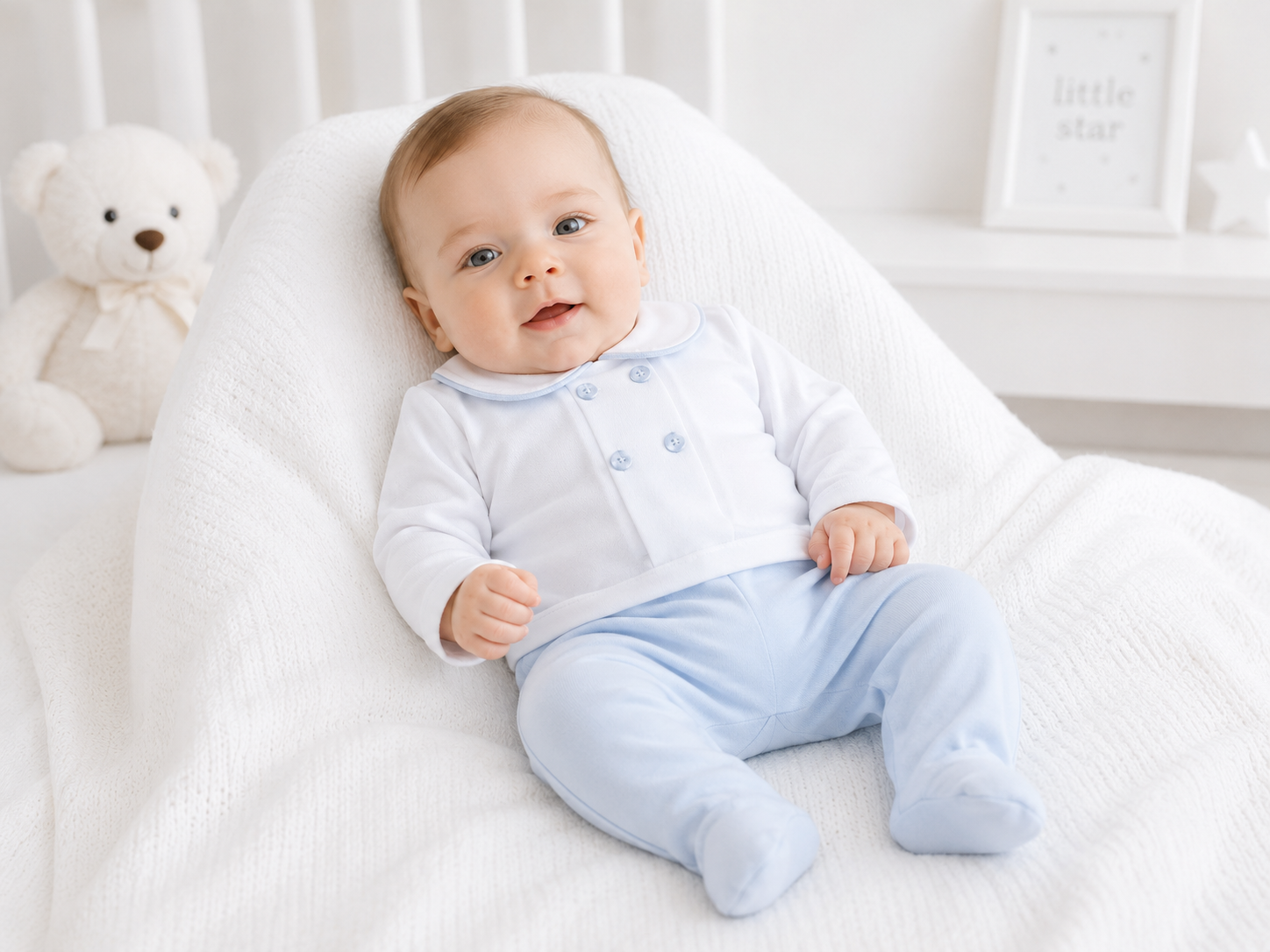 SG150 Baby Boys 2 Piece Blue Button Babygrow