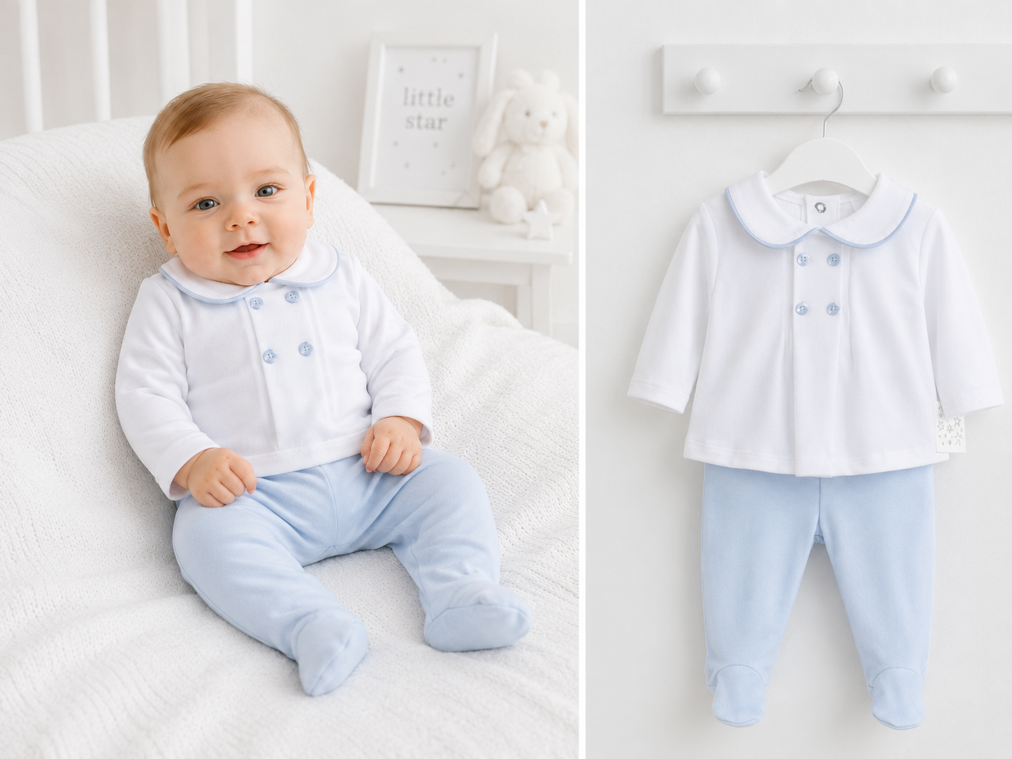 SG150 Baby Boys 2 Piece Blue Button Babygrow