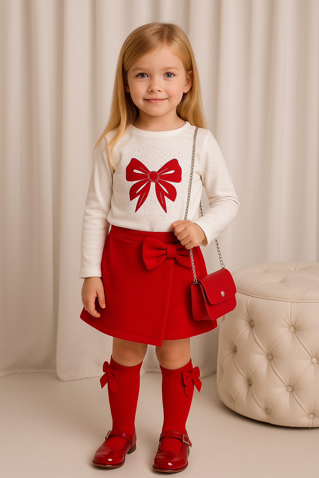 Girls Bow Skort Set & Bag Red