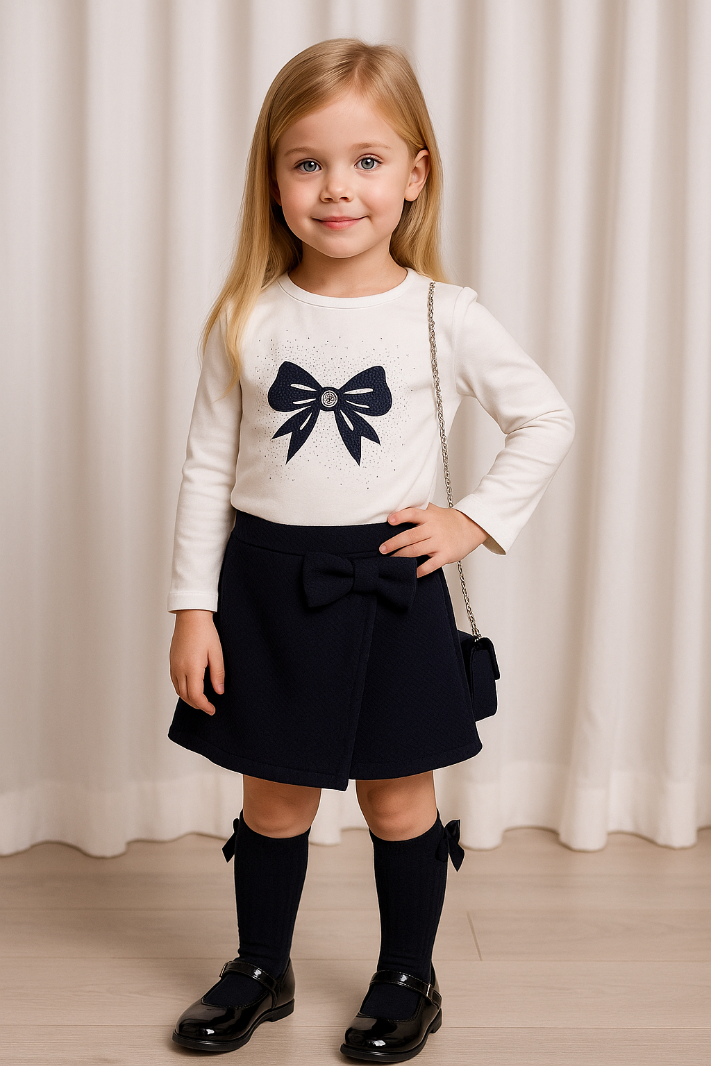 Girls Bow Skort Set & Bag Navy