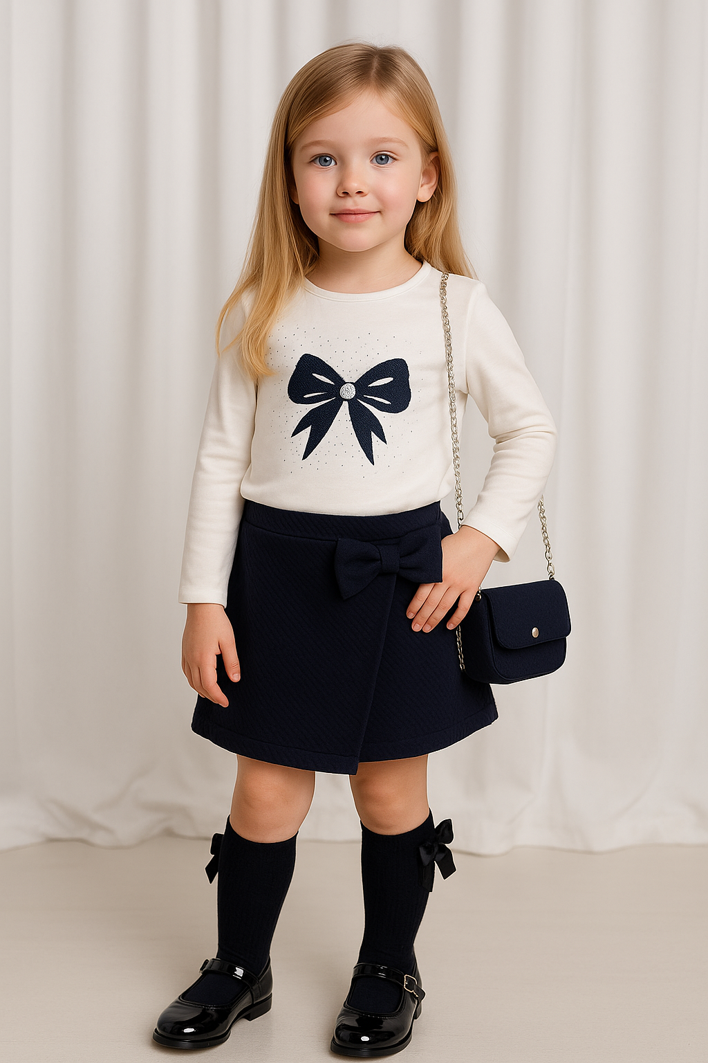 Girls Bow Skort Set & Bag Navy