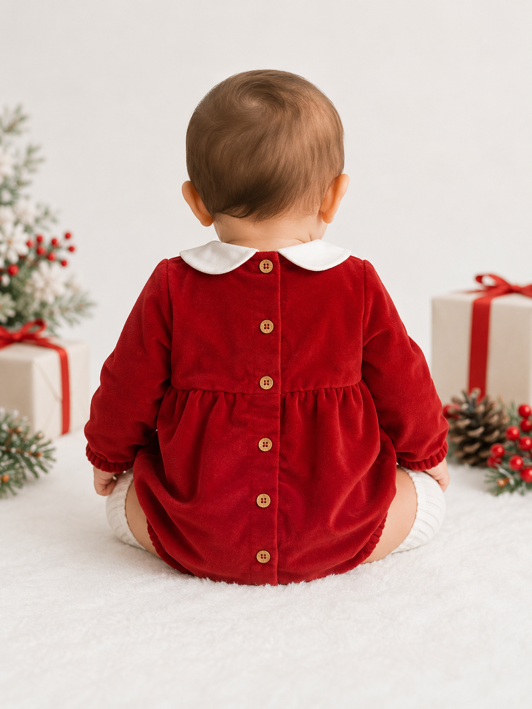 31632 Babidu Luxury Red Smocked Romper