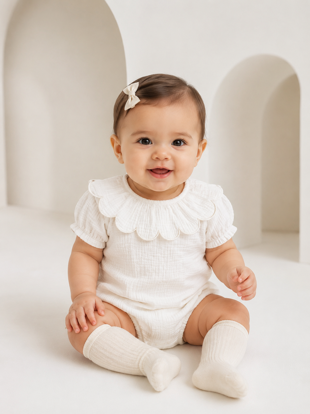 1872 Babidu Cream Scallop Frill Neck Romper