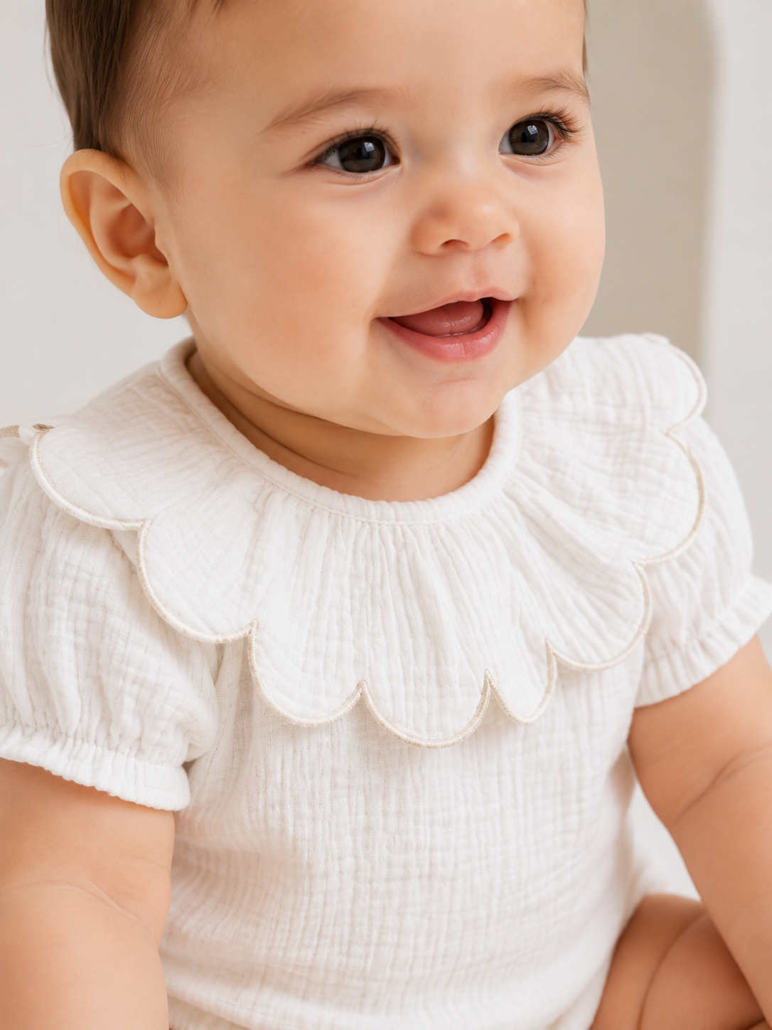 1872 Babidu Cream Scallop Frill Neck Romper