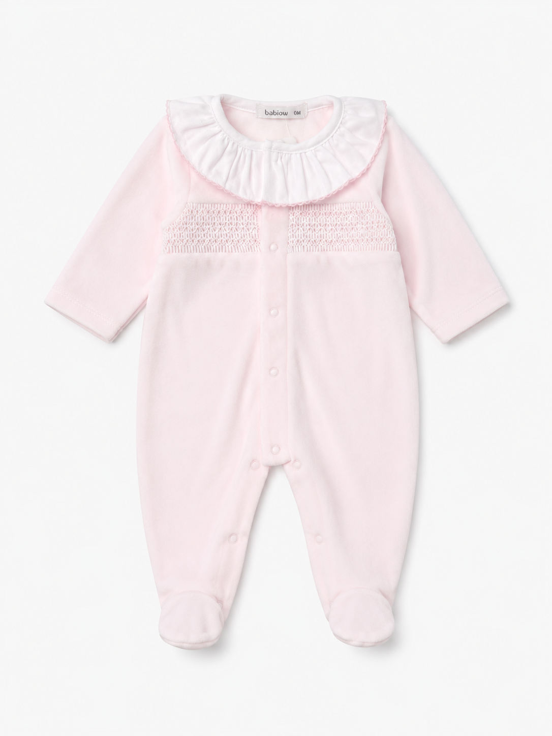 15101 Baby Girls Luxury Collection Babidu Frill Pink Smocked Velour Babygrow