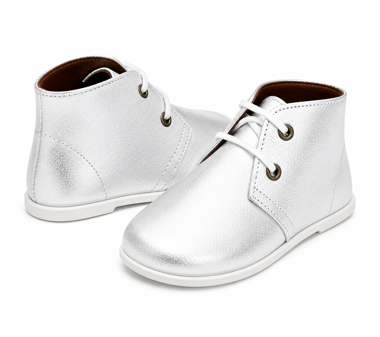 40200 Girls Leather Lace Up Boot Silver