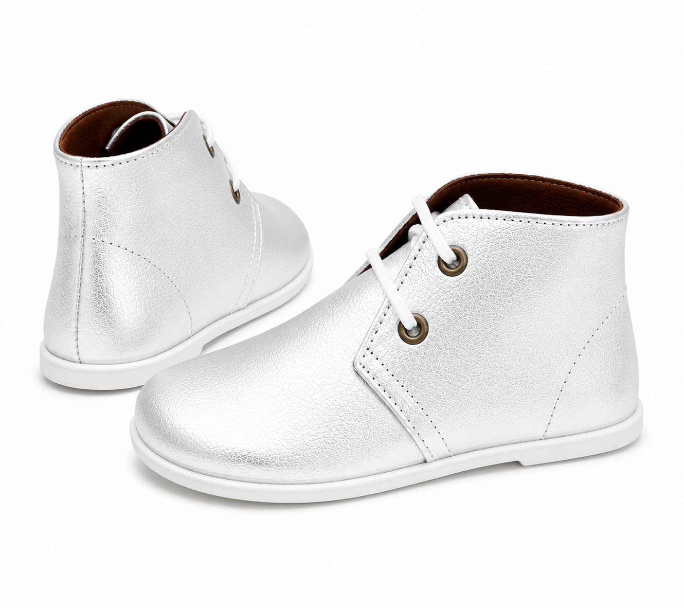 40200 Girls Leather Lace Up Boot Silver
